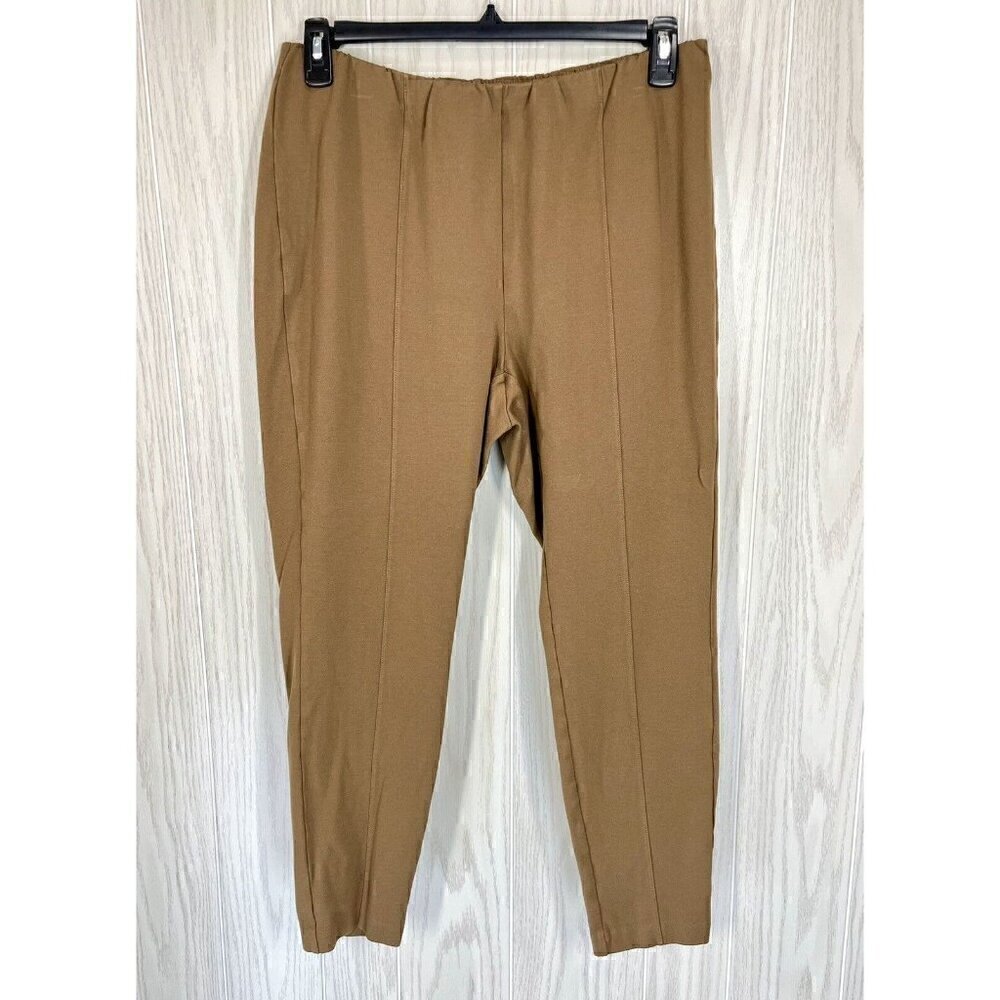 J Jill Sz XL Ponte Pants Camel Tan Pintucked Legging High Rise Pull On 33x25.5